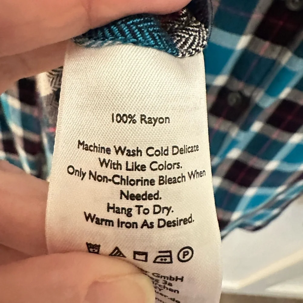 EDDIE BAUER M Blue plaid 100% rayon lightweight woman button down casual top - Picture 5 of 10
